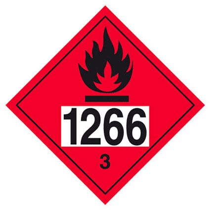 Der Großzettel ist mit der UN-Nummer 1266 vorgedruckt. Dieser darf nur verwendet werden, wenn Container mit Gütern der Zulassungsnummer UN1266, in einer Menge von mehr als 4000 kg beladen werden. Kleber hält 5 Jahre im Innen- & Außenbereich.