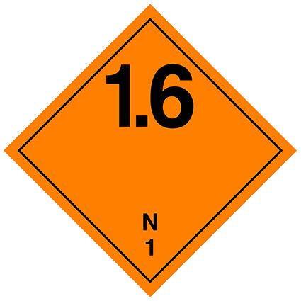 Der Großzettel der Klasse 1, Unterklasse 1.6, für explosive Stoffe und Gegenstände mit Explosivstoff ist mit Text “N” gedruckt. Permanentkleber mit einer Haltbarkeit von 5 Jahren im Innen- und Außenbereich.