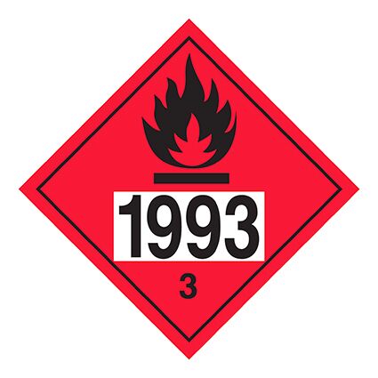 Der Großzettel ist mit der UN-Nummer 1993 vorgedruckt. Dieser darf nur verwendet werden, wenn Container mit Gütern der Zulassungsnummer UN1993, in einer Menge von mehr als 4000 kg beladen werden. Kleber hält 5 Jahre im Innen- & Außenbereich.