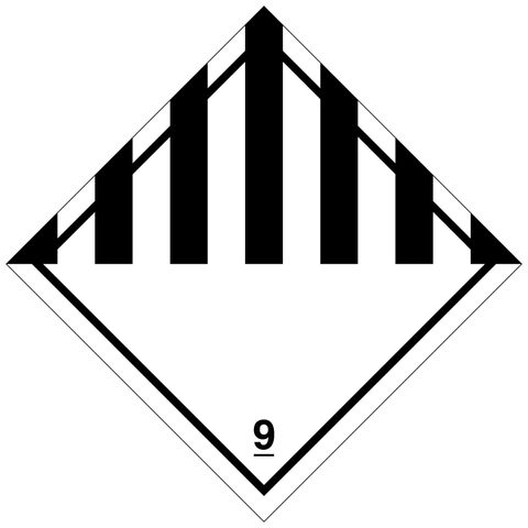 Das Etikett der Klasse 9 für verschiedene gefährliche Stoffe und Gegenstände ist mit UV-Schutzlack gedruckt. Permanentkleber mit einer Haltbarkeit von 2 Jahren im Innen- und Außenbereich.
