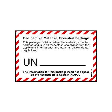 Die Markierung Radioactive Material – Excepted Package für gefährliche Güter in freigestellten Mengen (EQ) wird verwendet, wenn Güter in freigestellten Mengen versendet werden. Permanentkleber mit einer Haltbarkeit von 5 Jahren im Innen- und Außenbereich.