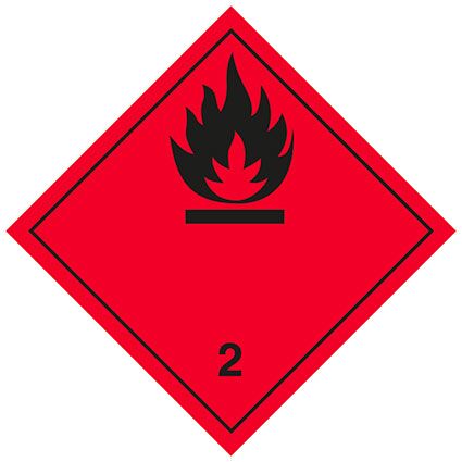 Großzettel Klasse 2, Unterklasse 2.1, für entzündbare Gase. Permanentkleber mit einer Haltbarkeit von 5 Jahren im Innen- und Außenbereich. Einfache Handhabung. Kann mindestens 3 Monate im Seewasser verbleiben, IMDG-Code 5.3.1.1.1.