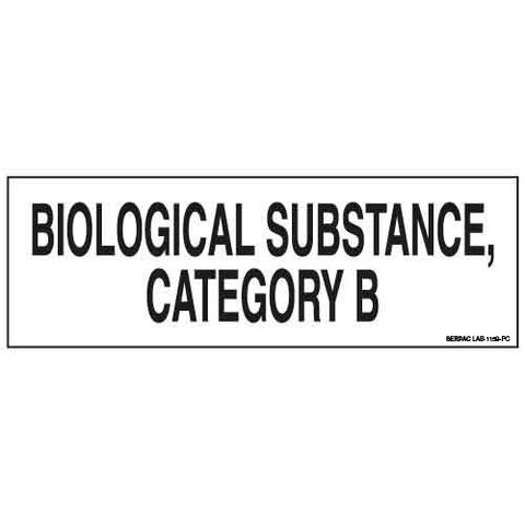 Das Gefahrgutetikett der Klasse 6.2 für biologische Stoffe, Kategorie B, ist mit Text “BIOLOGICAL SUBSTANCE, CATEGORY B” gedruckt (Schriftzeichen 12 mm). Permanentkleber mit einer Haltbarkeit von 2 Jahren im Innen- und Außenbereich.
